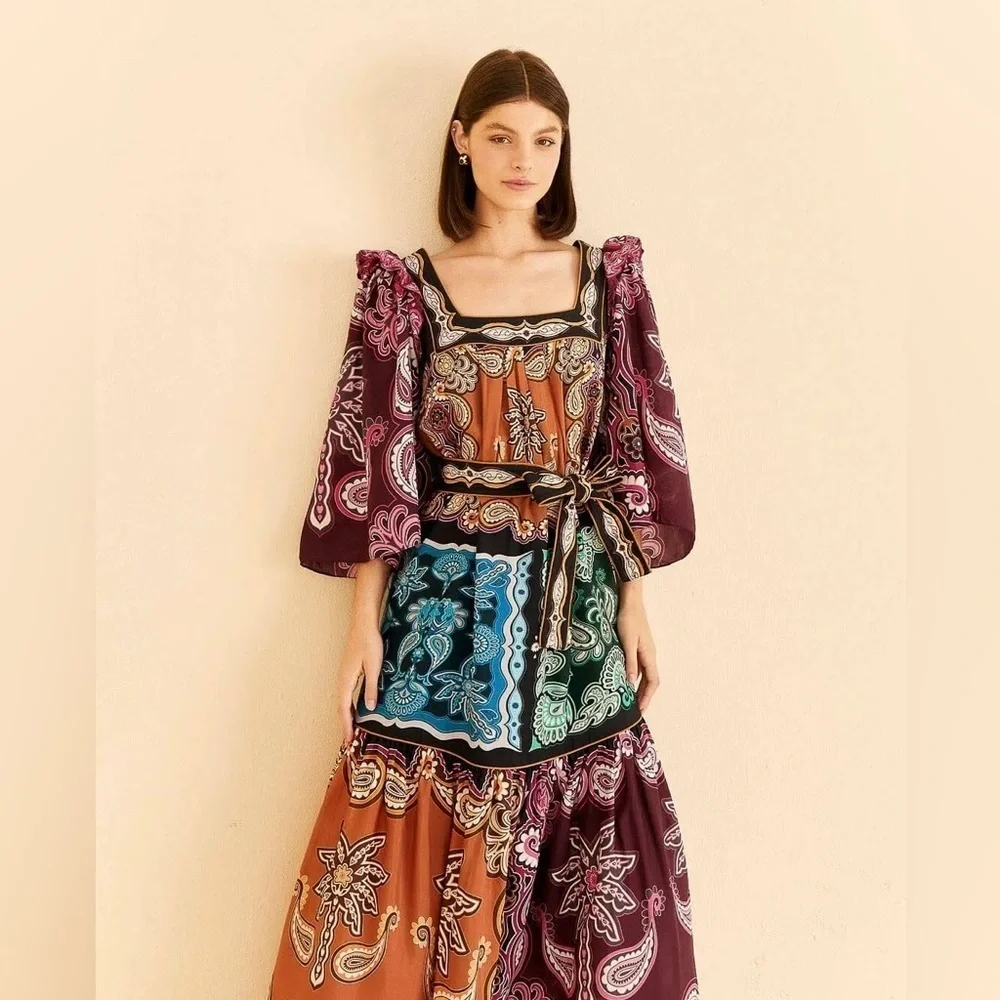 Farm Rio Multicolor Paisley Midi Dress sz XS - Picture 2 of 11